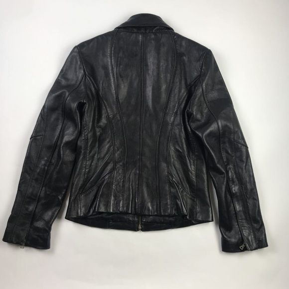 GUESS Womens Leather Jacket Black Zip Up S - Picture 2 of 6